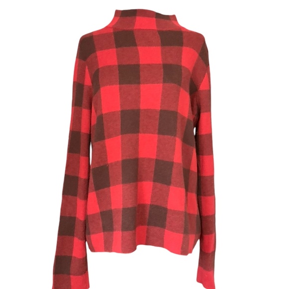 Anthropologie Field Flower Wool Blen Red/Black Buffalo Check Mock Neck S… - Picture 3 of 10